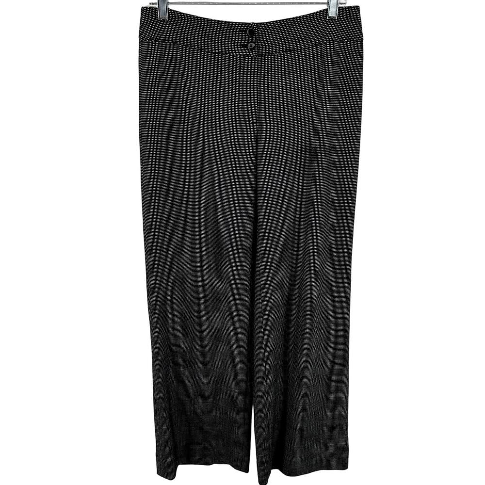 Armani Collezioni Virgin Wool Trouser Checkered Dress Pants Wide Leg Black 6
